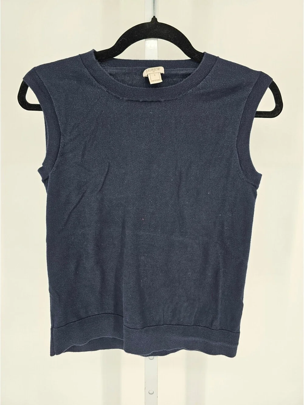 J Crew Womens Sz S Crew Neck Knit Sleeveless Top Navy Blue